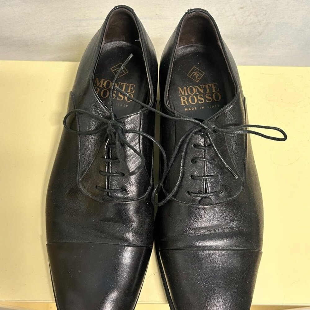 Monte Rosso Mens Italian Black Leather Dress Shoes Size 8 1/2